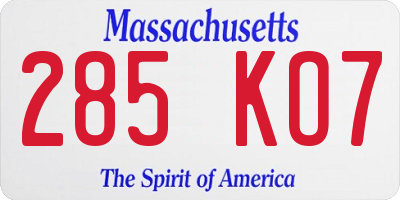 MA license plate 285KO7