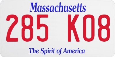 MA license plate 285KO8