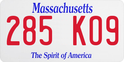 MA license plate 285KO9