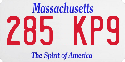 MA license plate 285KP9