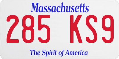 MA license plate 285KS9
