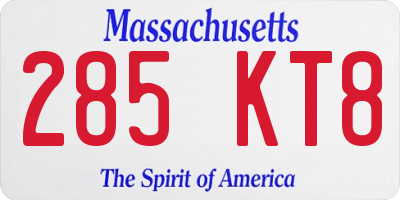 MA license plate 285KT8