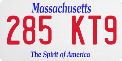 MA license plate 285KT9