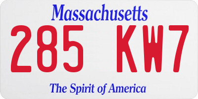 MA license plate 285KW7