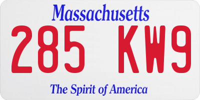 MA license plate 285KW9