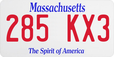 MA license plate 285KX3