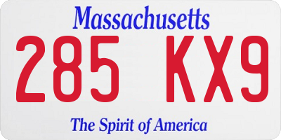 MA license plate 285KX9