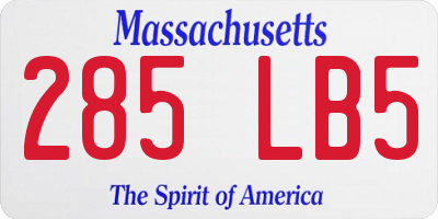 MA license plate 285LB5