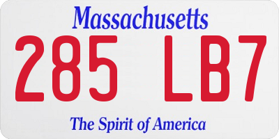 MA license plate 285LB7