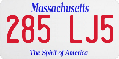 MA license plate 285LJ5