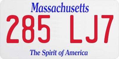 MA license plate 285LJ7