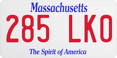 MA license plate 285LK0