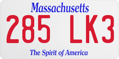 MA license plate 285LK3