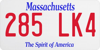 MA license plate 285LK4