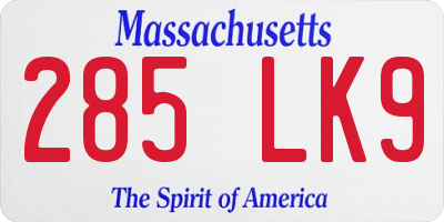 MA license plate 285LK9