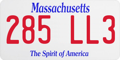 MA license plate 285LL3