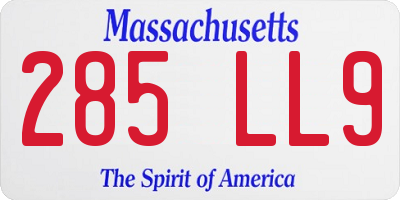 MA license plate 285LL9