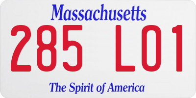 MA license plate 285LO1
