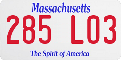 MA license plate 285LO3