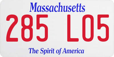 MA license plate 285LO5
