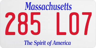 MA license plate 285LO7