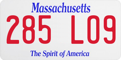 MA license plate 285LO9