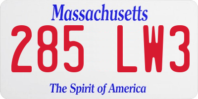 MA license plate 285LW3