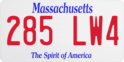 MA license plate 285LW4