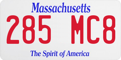MA license plate 285MC8