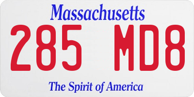 MA license plate 285MD8