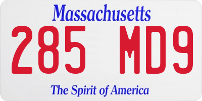 MA license plate 285MD9
