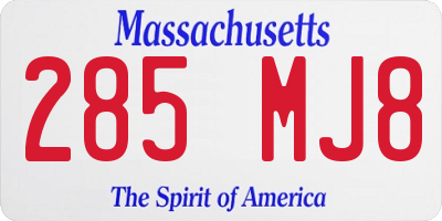 MA license plate 285MJ8