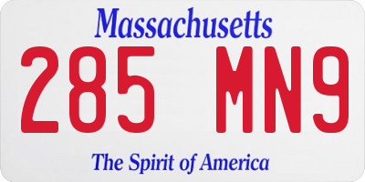 MA license plate 285MN9