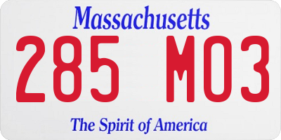 MA license plate 285MO3