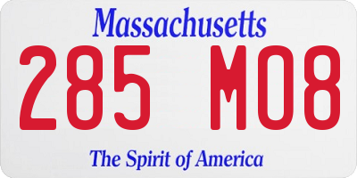 MA license plate 285MO8