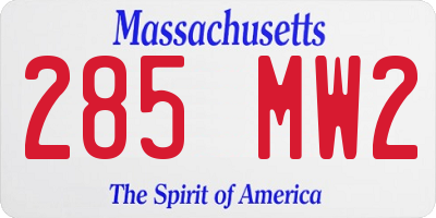 MA license plate 285MW2