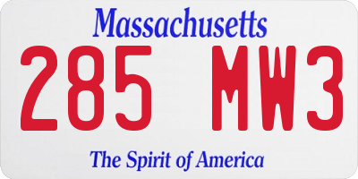 MA license plate 285MW3
