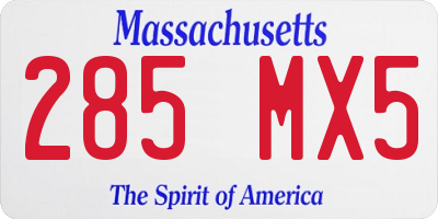 MA license plate 285MX5