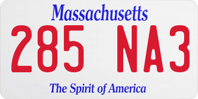 MA license plate 285NA3