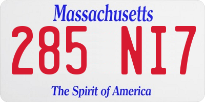 MA license plate 285NI7