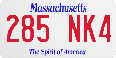 MA license plate 285NK4