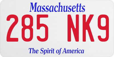 MA license plate 285NK9