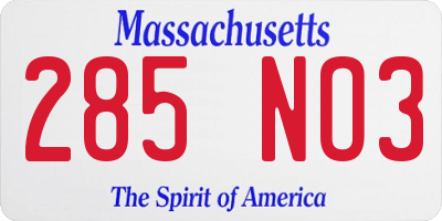MA license plate 285NO3