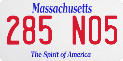 MA license plate 285NO5