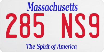 MA license plate 285NS9