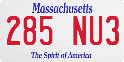 MA license plate 285NU3
