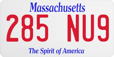 MA license plate 285NU9