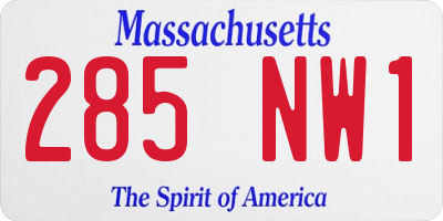 MA license plate 285NW1