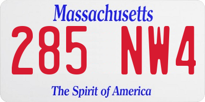 MA license plate 285NW4