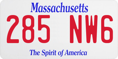 MA license plate 285NW6